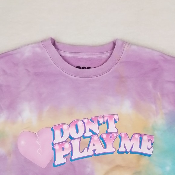 Revolve Samii Ryan Sweatshirt Sz M Cropped Pink Blue Tie Dye Don't Play‎ Me - Picture 4 of 13